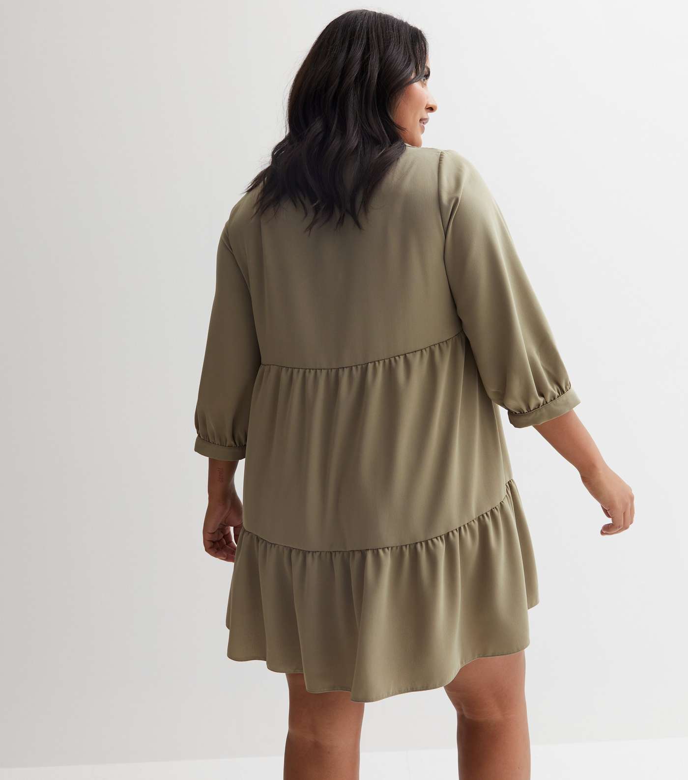 Olive Button Front Mini Smock Dress Image 6