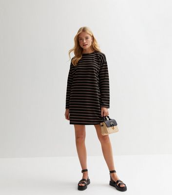 Black Stripe Jersey Long Sleeve Mini Dress New Look