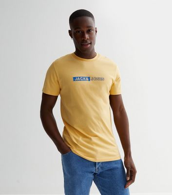 Men's Jack & Jones Pale Yellow Logo T-Shirt New Look
