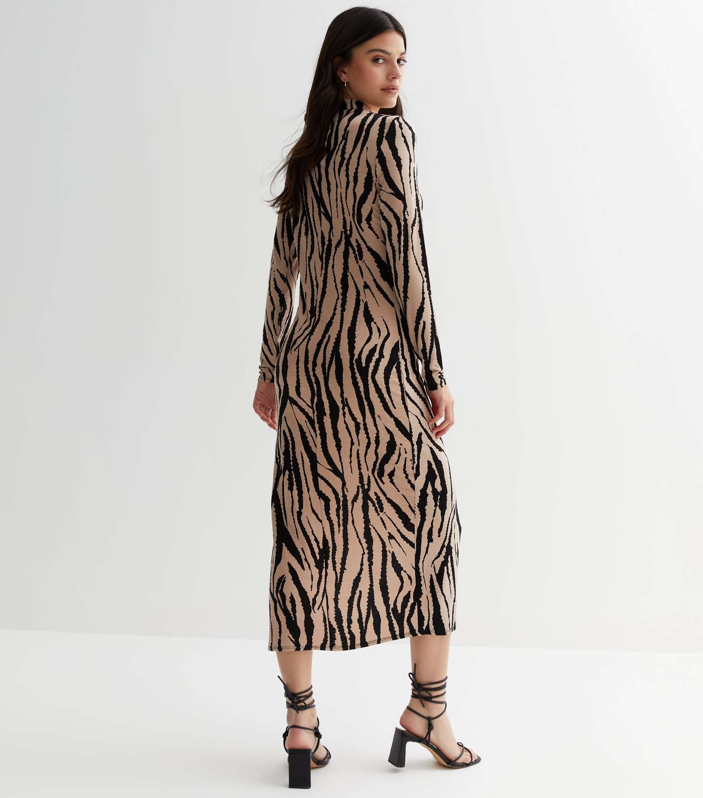 Mink Zebra Print High Neck Midi Dress Image 4