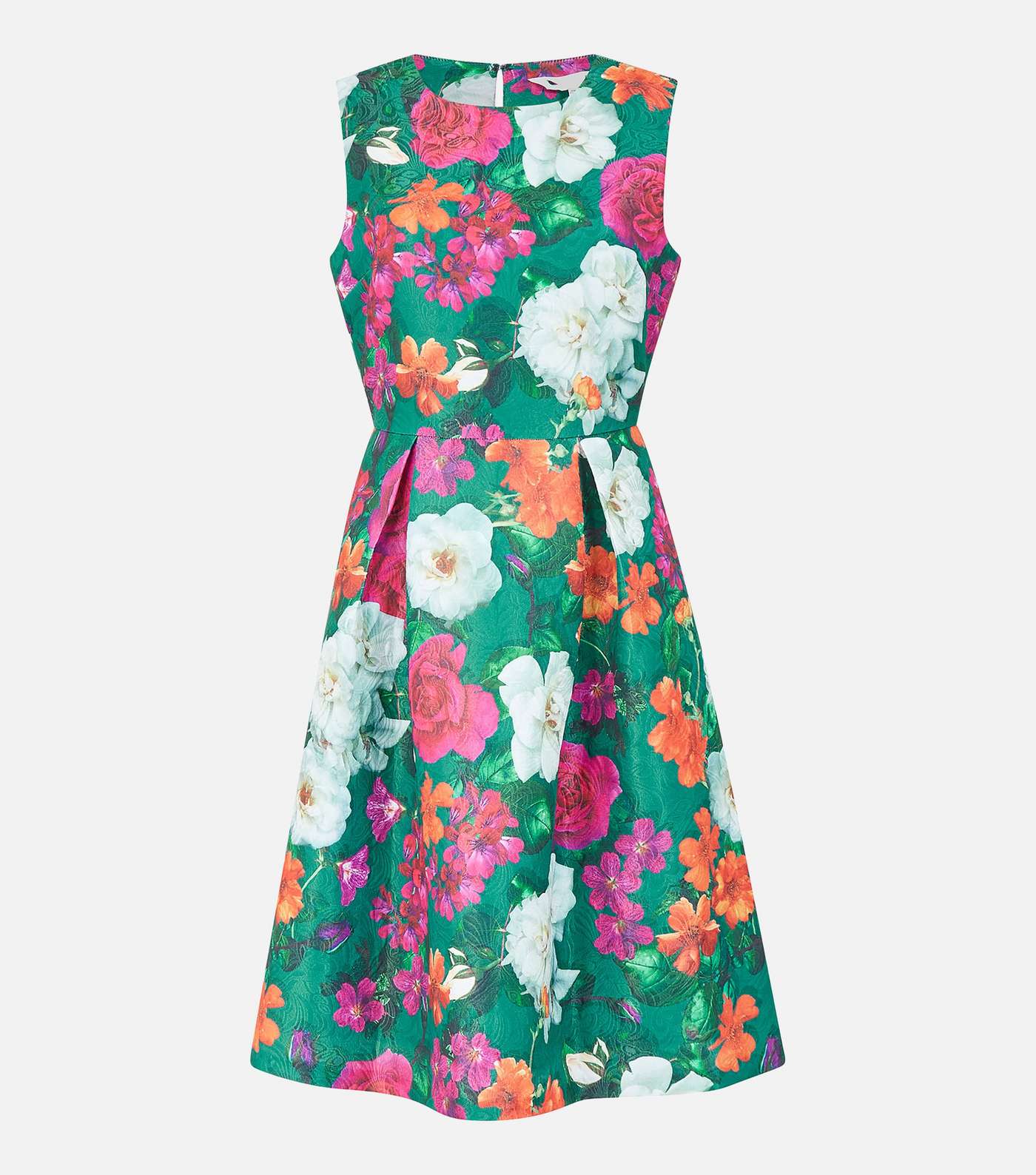 Yumi Green Floral Jacquard Sleeveless Mini Skater Dress Image 4