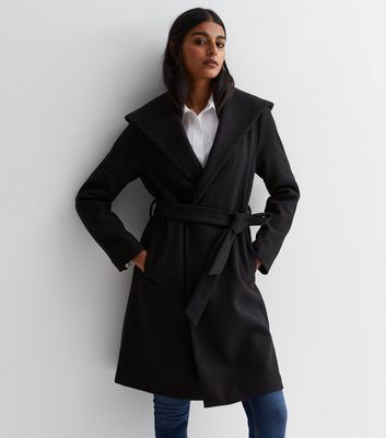 Belted wrap sale coat black