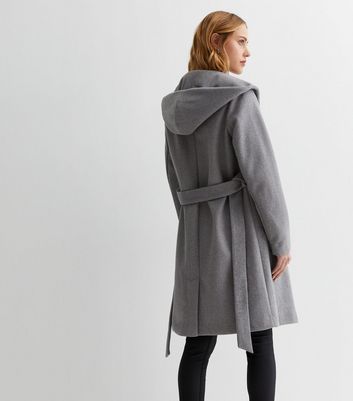 Grey hooded 2025 wool coat