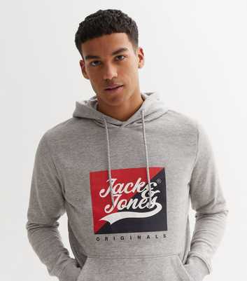 Jack & Jones Pale Grey Logo Pocket Front Hoodie