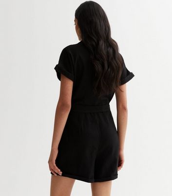 Black Belted Utility Playsuit New Look