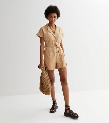 Camel Belted Utility Playsuit New Look