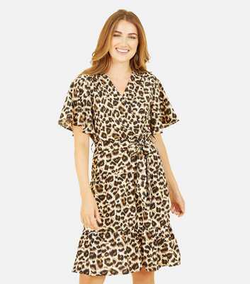 Mela. Brown Leopard Print Tie Waist Mini Dress