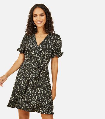 Black floral 2025 short sleeve dress