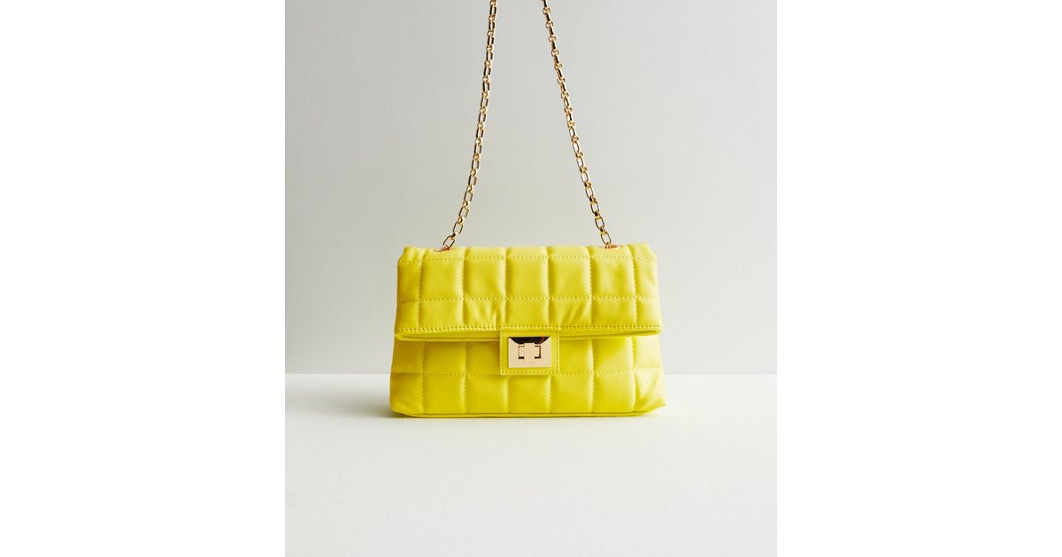 Yellow Quilted Chain Strap Cross Body Bag New Look