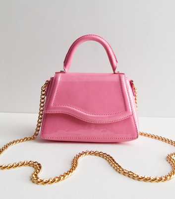 Mid Pink Patent Top Handle Chain Cross Body Bag