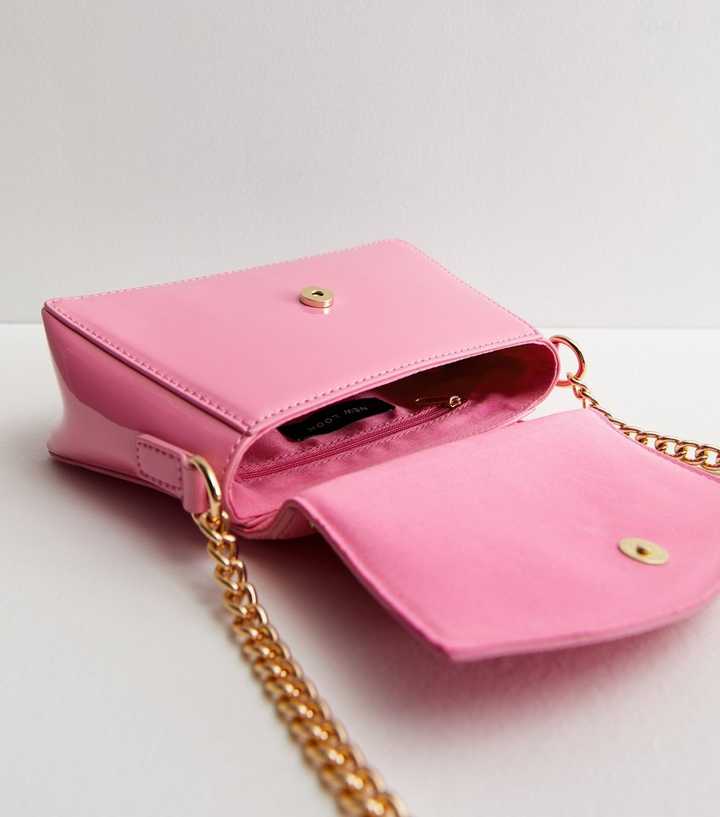 Mid Pink Patent Top Handle Cross Body Bag