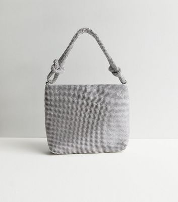 Silver Diamanté Knot Shoulder Bag | New Look