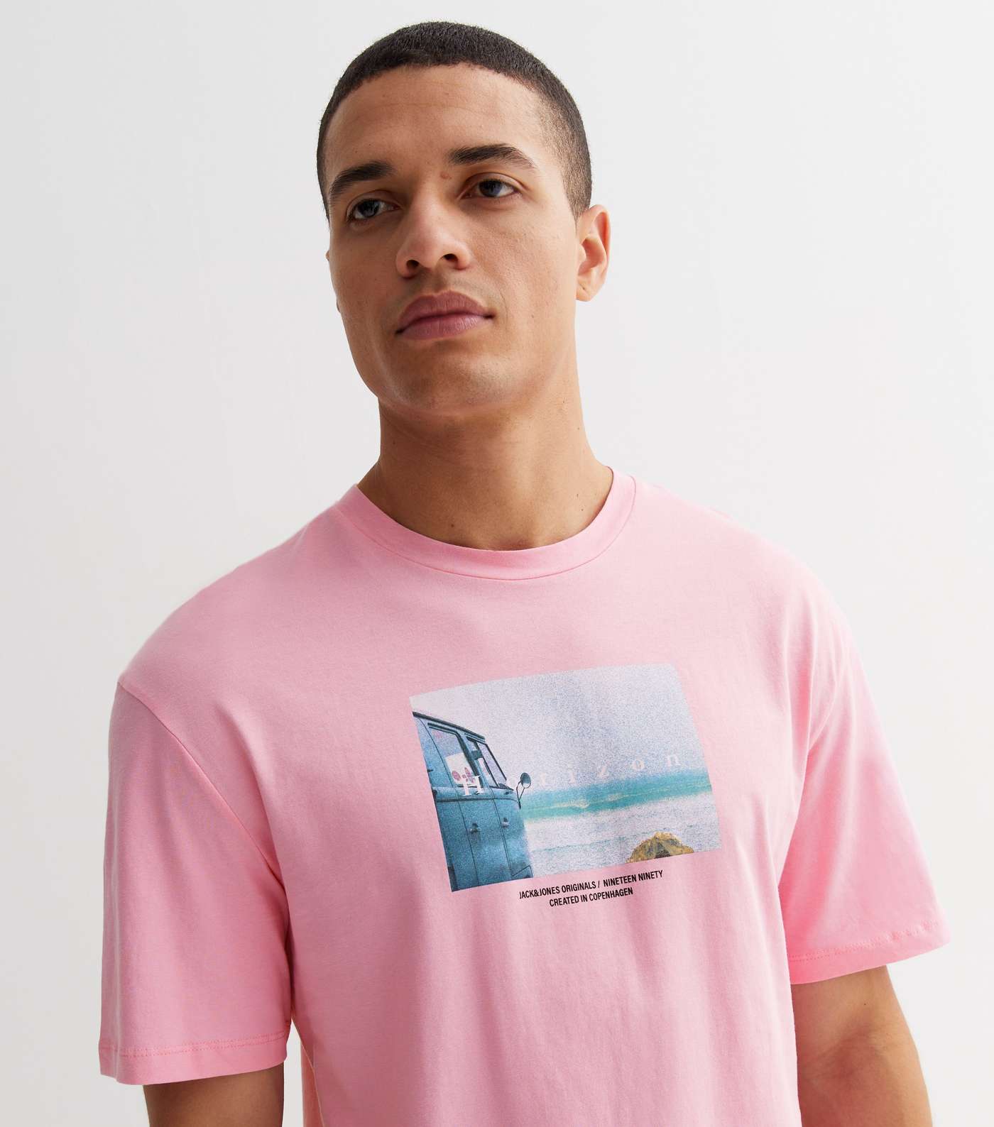 Jack & Jones Mid Pink Sea Photo Horizon Logo T-Shirt