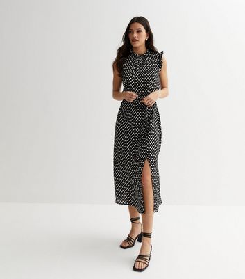 Black Spot Sleeveless Midi Dress New Look