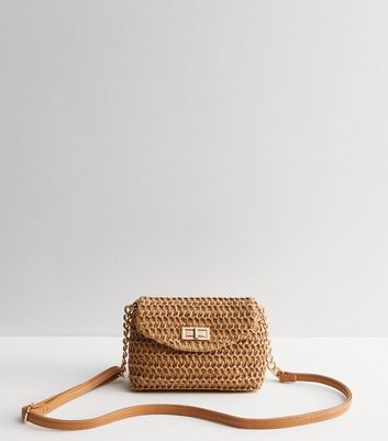 Stone Straw Effect Cross Body Bag New Look