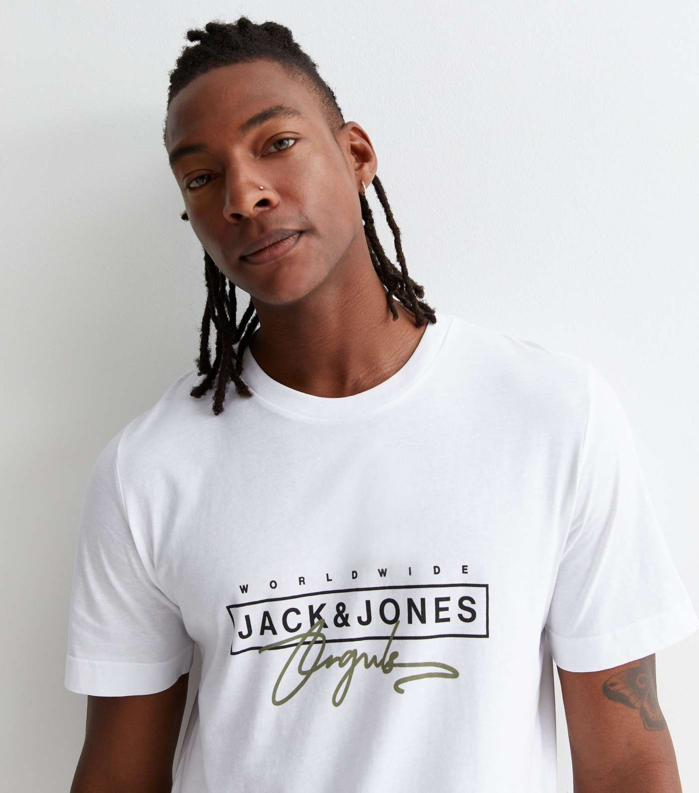 Jack & Jones White Cotton Jorsplash Logo T-Shirt