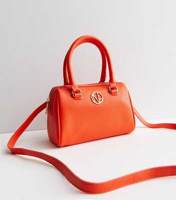 Bright Orange Leather-Look Bowler Cross Body Bag