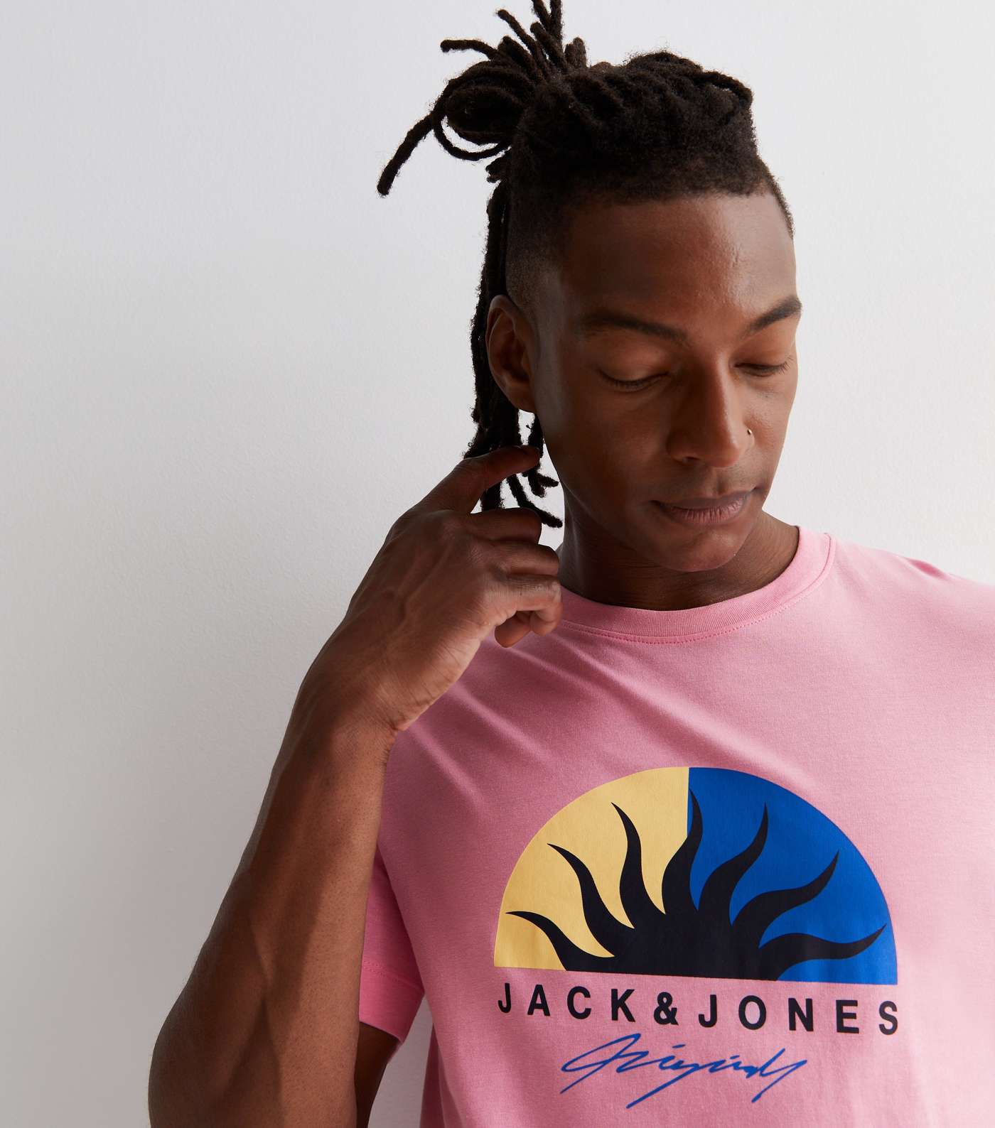 Jack & Jones Mid Pink Cotton Tropical Logo T-Shirt