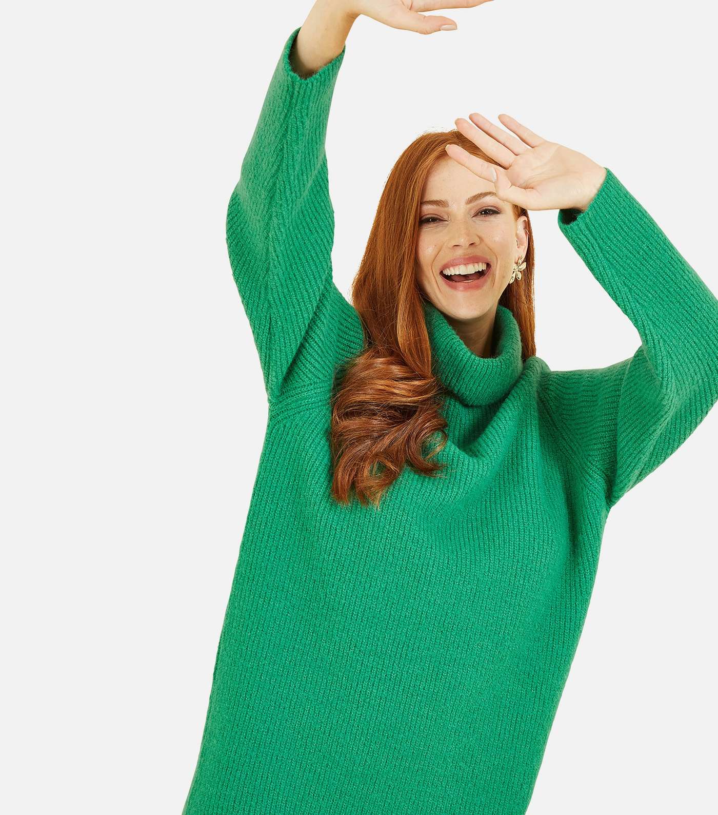 Yumi Green Knit Roll Neck Long Sleeve Midi Dress Image 3