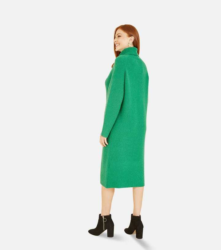 Yumi Green Knit Roll Neck Long Sleeve Midi Dress