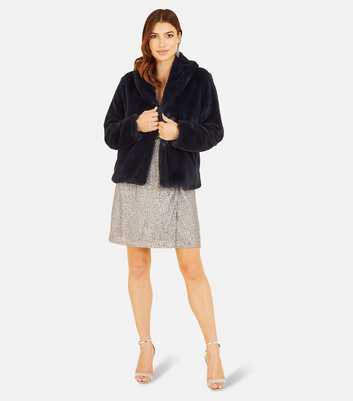 Yumi Navy Faux Fur Wrap Coat