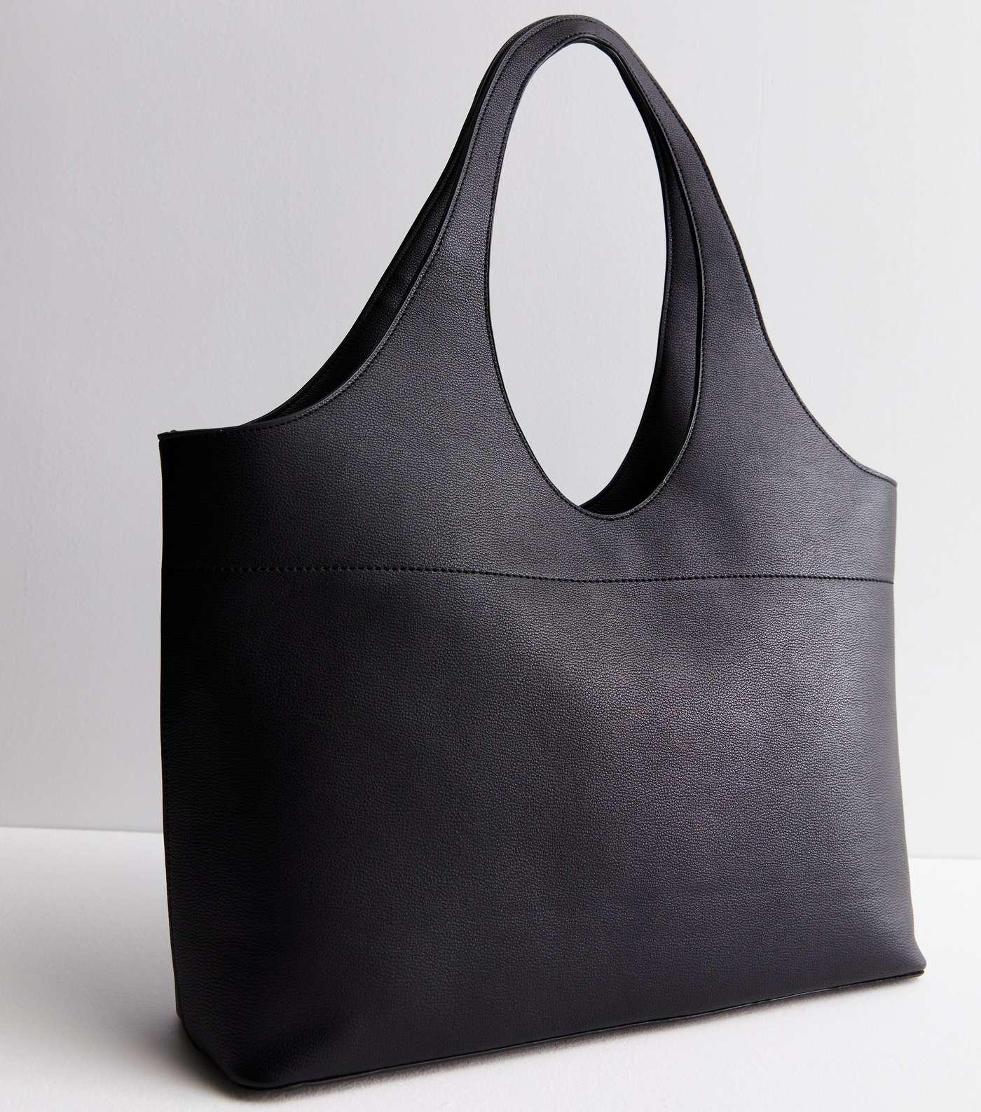 Black Leather-Look Cut Out Handle Tote Bag Image 3