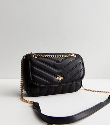 Black Quilted Bee Cross Body Bag New Look