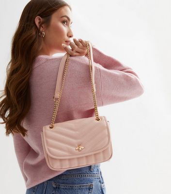 Pale Pink Quilted Bee Cross Body Bag New Look