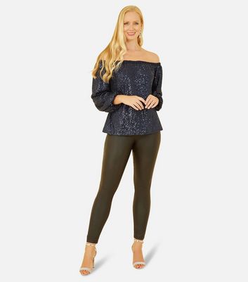 Black sequin cheap bardot top