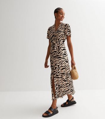 Off White Spot Ruched Midi Dress | New Look