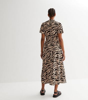 Brown Tiger Print Button Front Midi Dress New Look