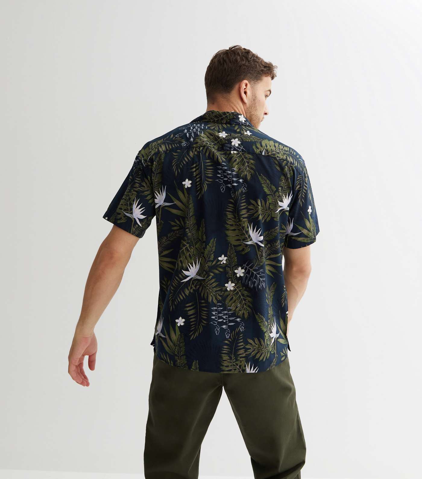 Jack & Jones Navy Tropical Leaf Short Sleeve Shirt Image 4