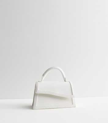 White Leather-Look Asymmetric Top Handle Bag