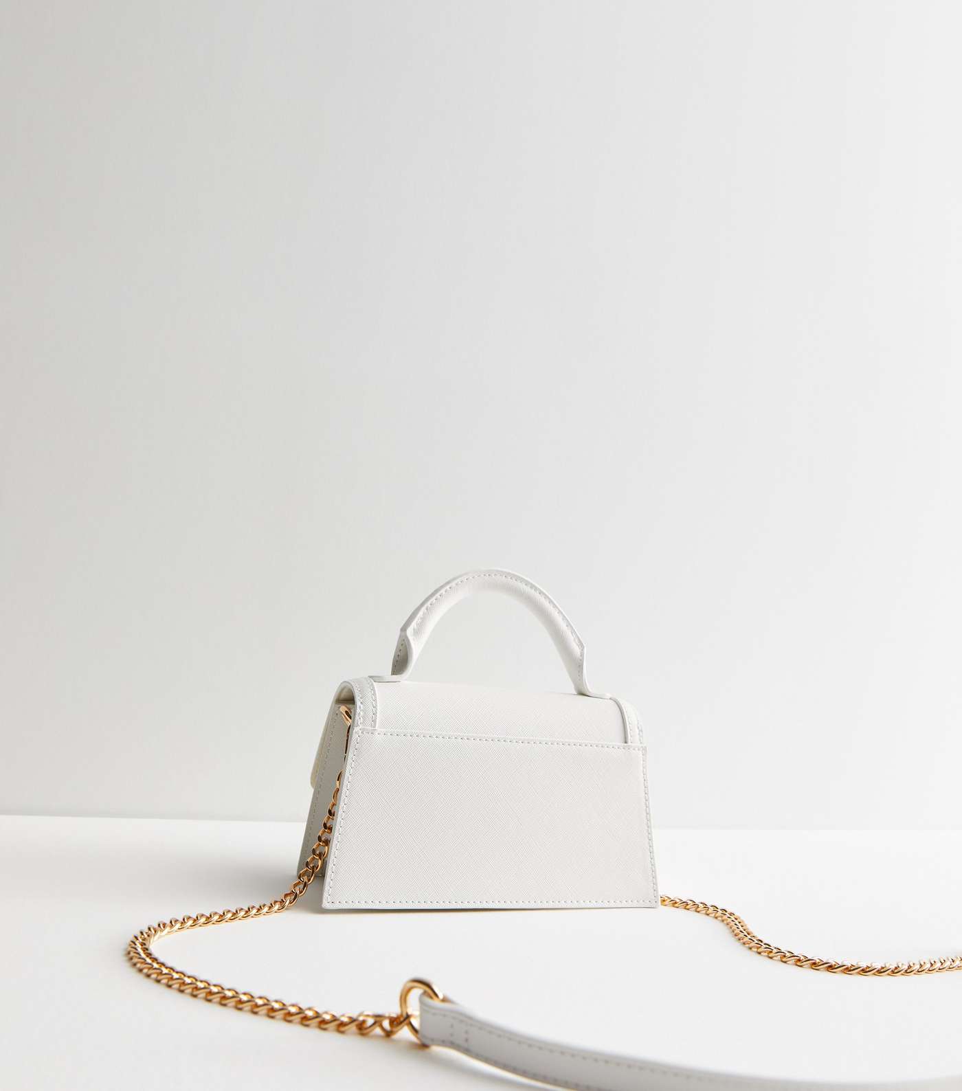 White Leather-Look Asymmetric Top Handle Bag Image 4