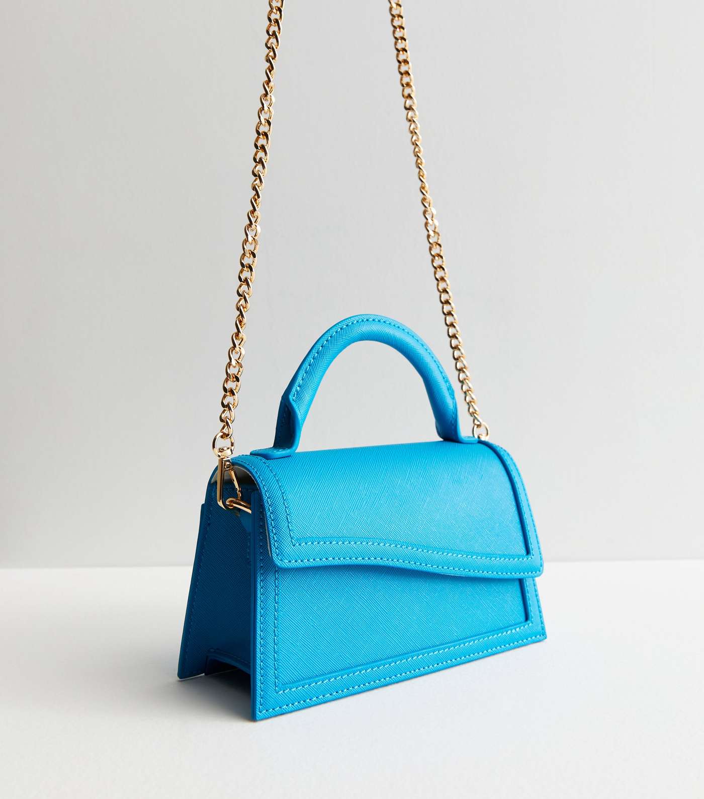 Blue Leather-Look Asymmetric Top Handle Bag