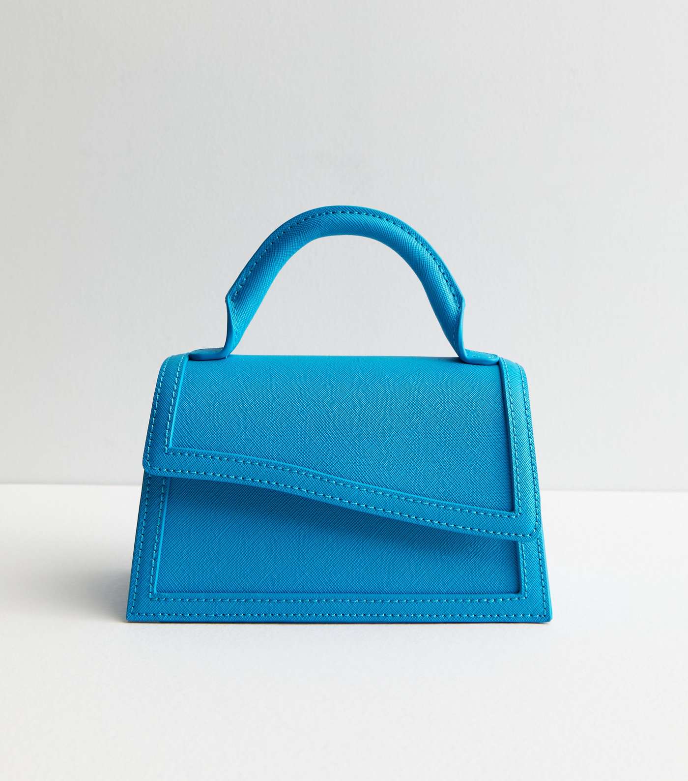 Blue Leather-Look Asymmetric Top Handle Bag Image 3