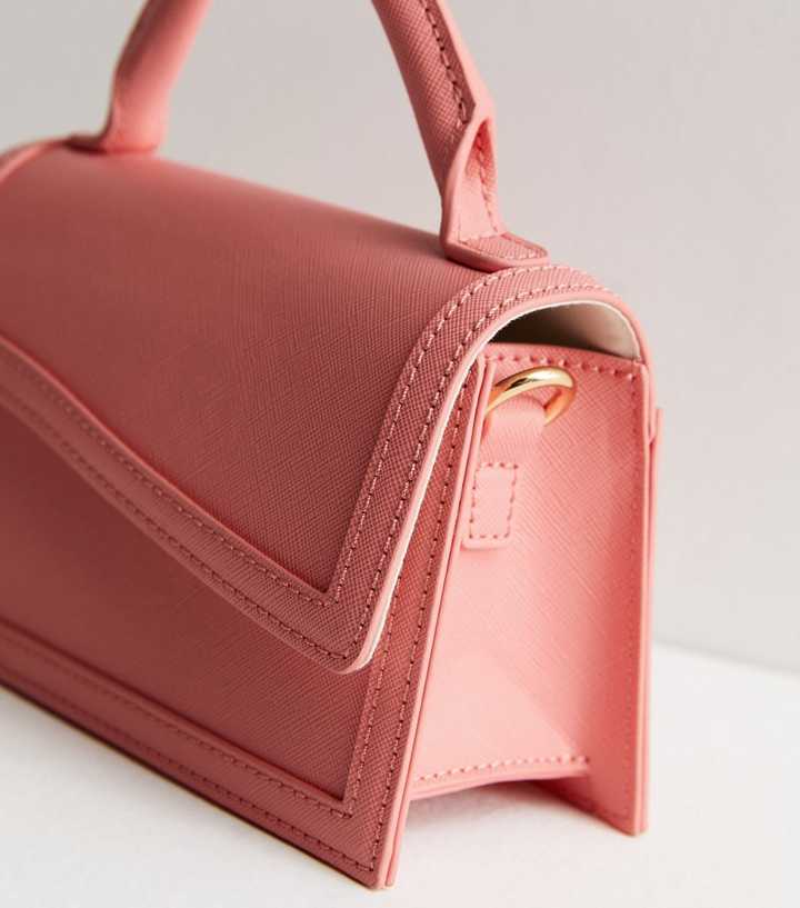 Coral Leather-Look Asymmetric Top Handle Bag