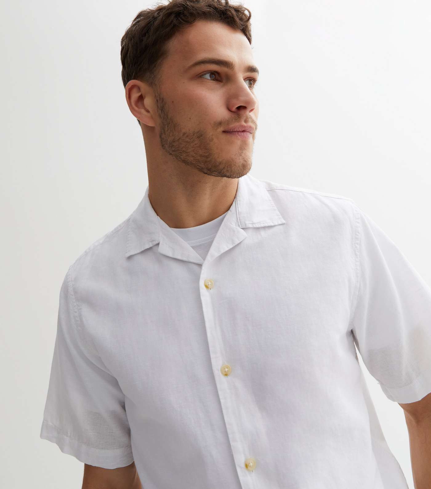 Jack & Jones White Linen-Look Short Sleeve Shirt Image 3