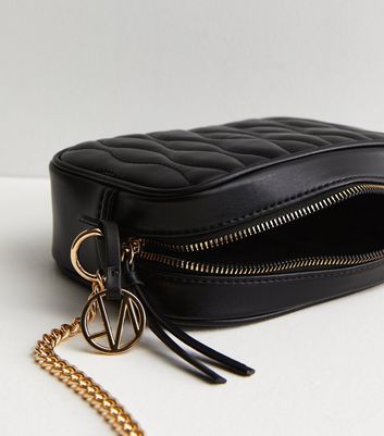 Black Quilted Chain Strap Cross Body Camera Bag New Look