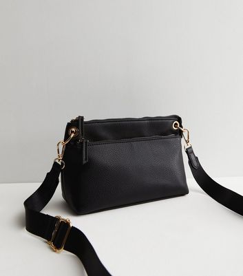 Black Leather-Look Zip Front Cross Body Bag | New Look