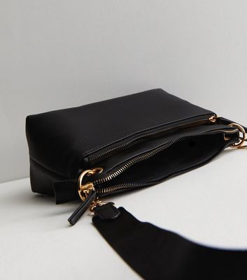 Black LeatherLook Zip Front Cross Body Bag New Look