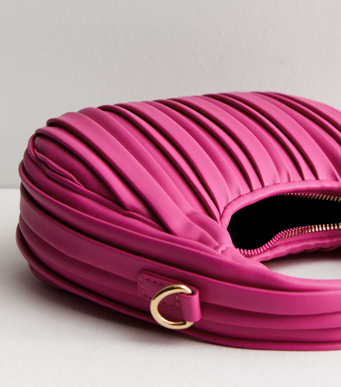 Bright Pink Plisse Shoulder Strap Grab Bag Image 4