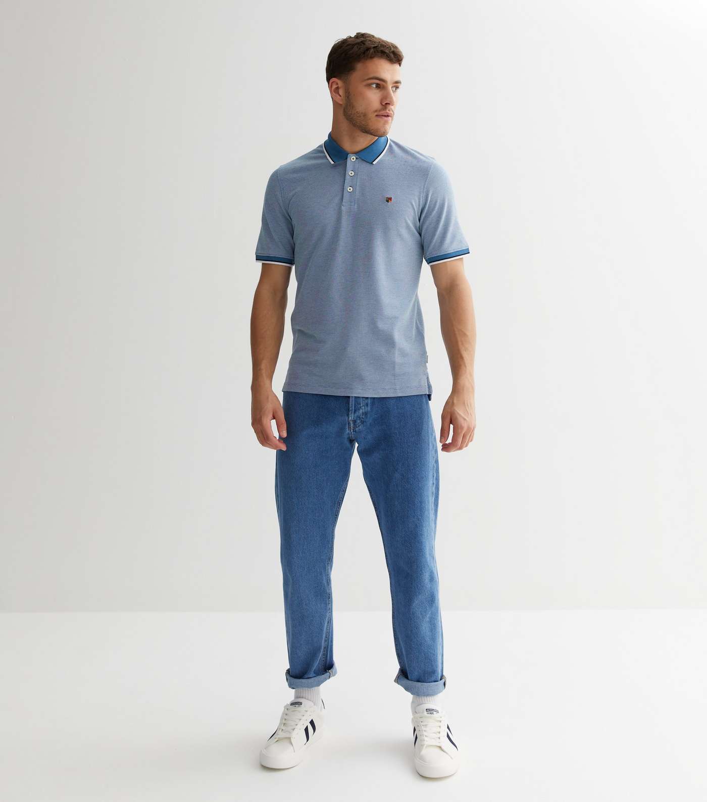 Jack & Jones Bright Blue Short Sleeve Polo Shirt Image 3