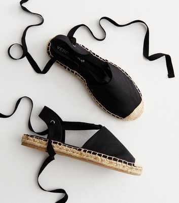 Vero Moda Black Stripe Woven Ankle Tie Espadrille Sandals