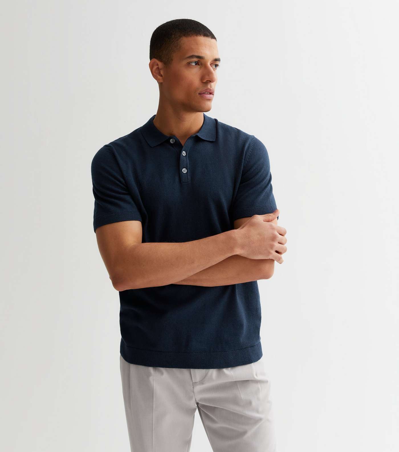 Jack & Jones Navy Knit Short Sleeve Polo Shirt