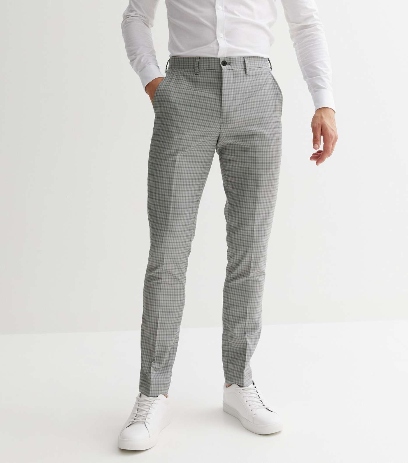 Jack & Jones Pale Grey Check Trousers Image 2