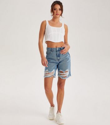 High waisted sales destroyed denim shorts