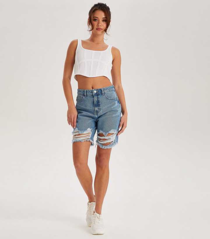 Urban Bliss - ripped high waisted short in acid wash-Blues