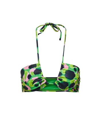 ONLY Green Leopard Print Halter Bikini Top New Look