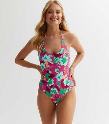 ONLY Pink Floral Halter Swimsuit